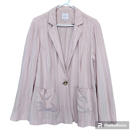 Candie's Women's Pastel Salmon Linen-Blend Long Sleeve Blazer/Suit Jacket  L - Picture 2 of 14
